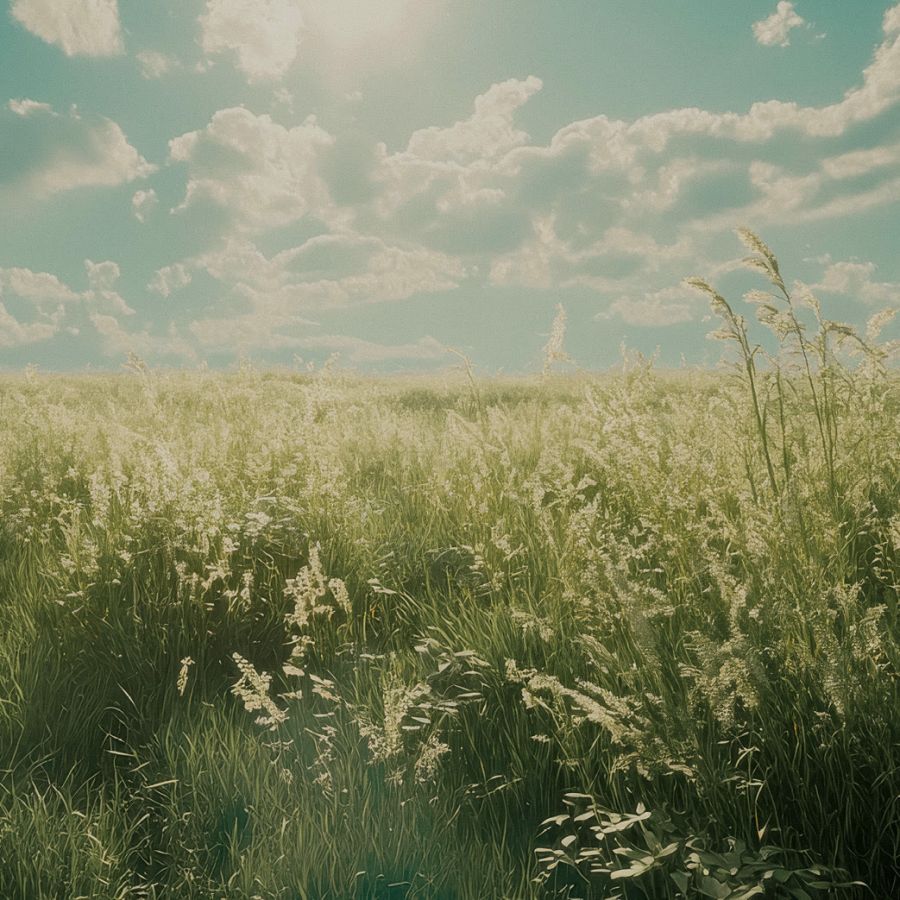 Eine saftig gr&uuml;ne Wiese in glei&szlig;ender Sonne.